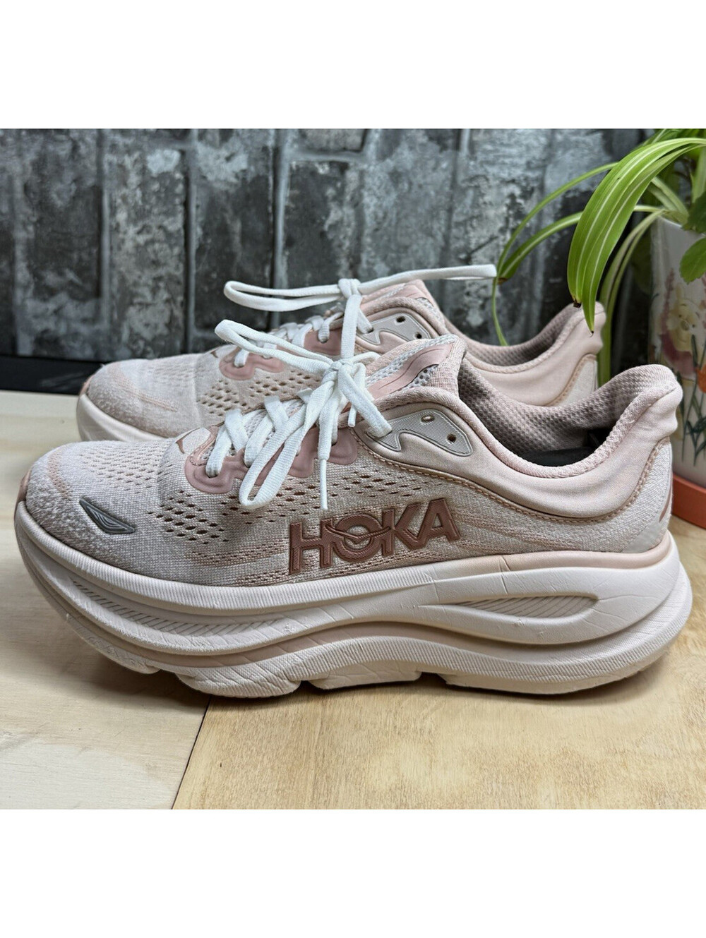 HOKA Bondi 9 Pink/White Low Top Lace-Up Running Athletic Sneaker Unisex